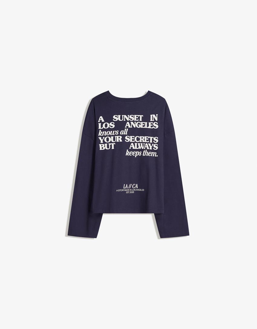 Camiseta manga larga boxy print-Marino
