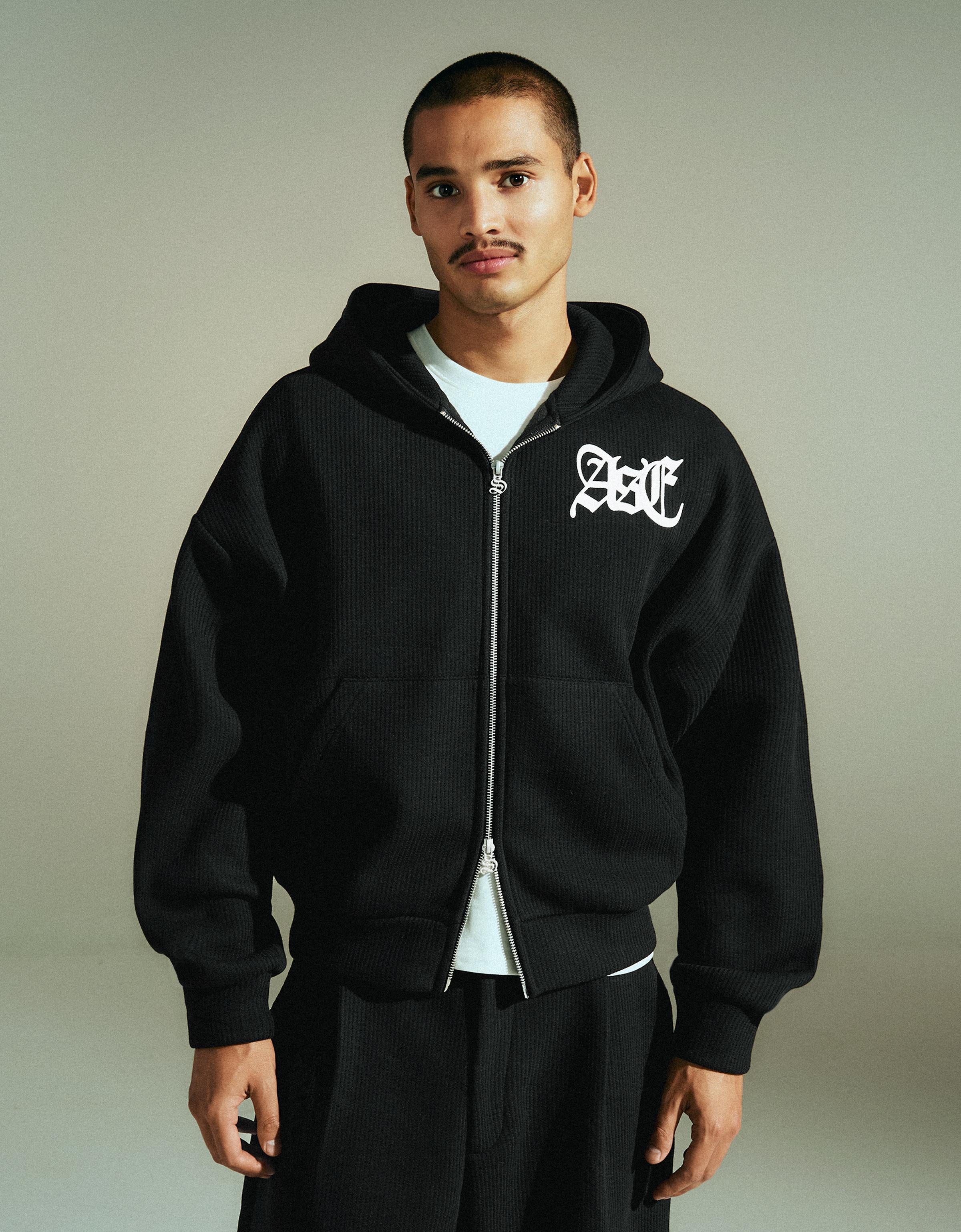 Bershka İşlemeli gofre kumaş kapüşonlu sweatshirt görsel 7