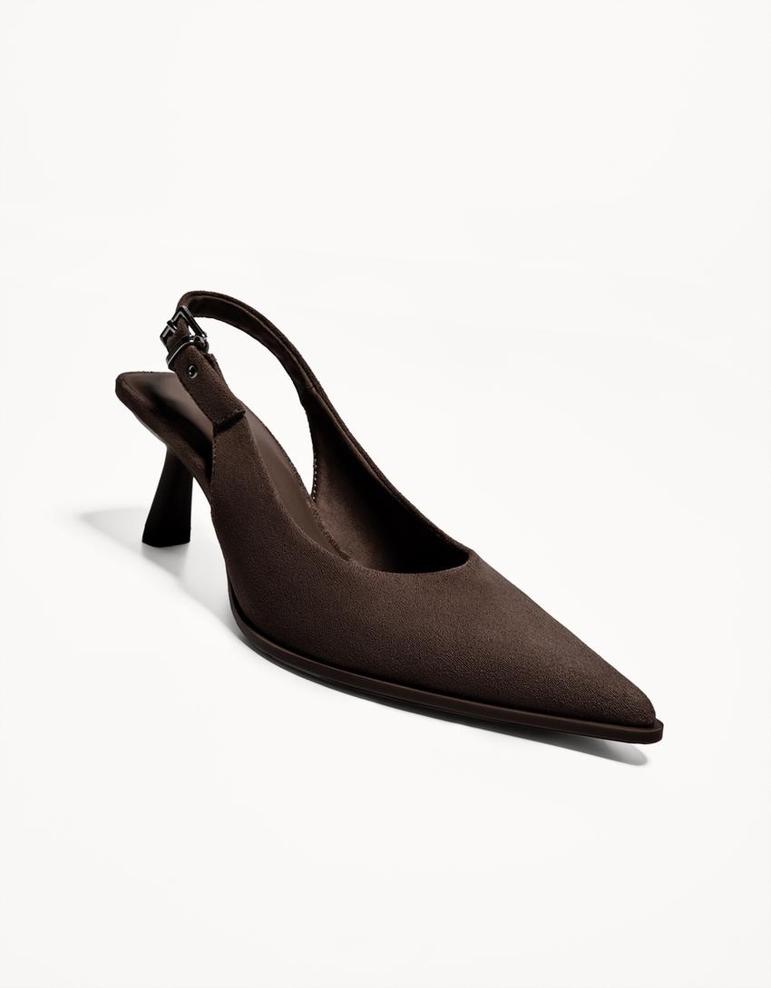 Scarpe con tacco kitten slingback-Marrone-1
