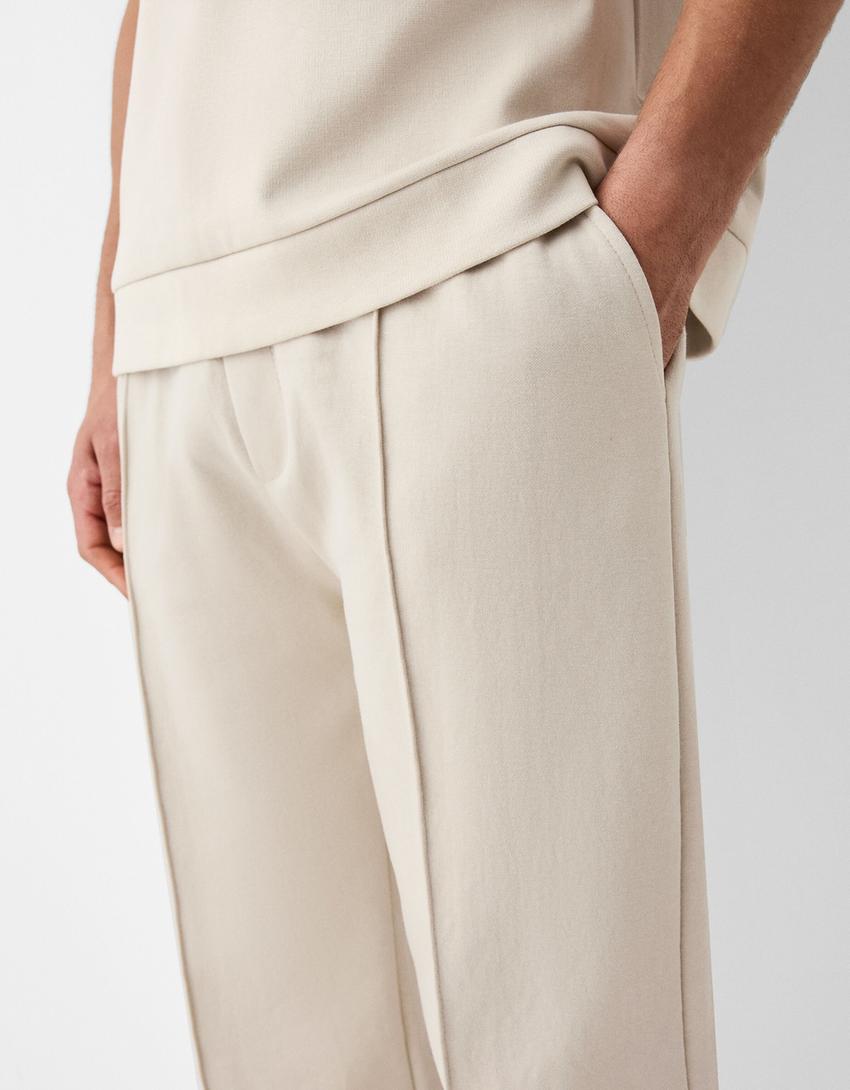Interlock T-shirt and trousers set-Beige-7