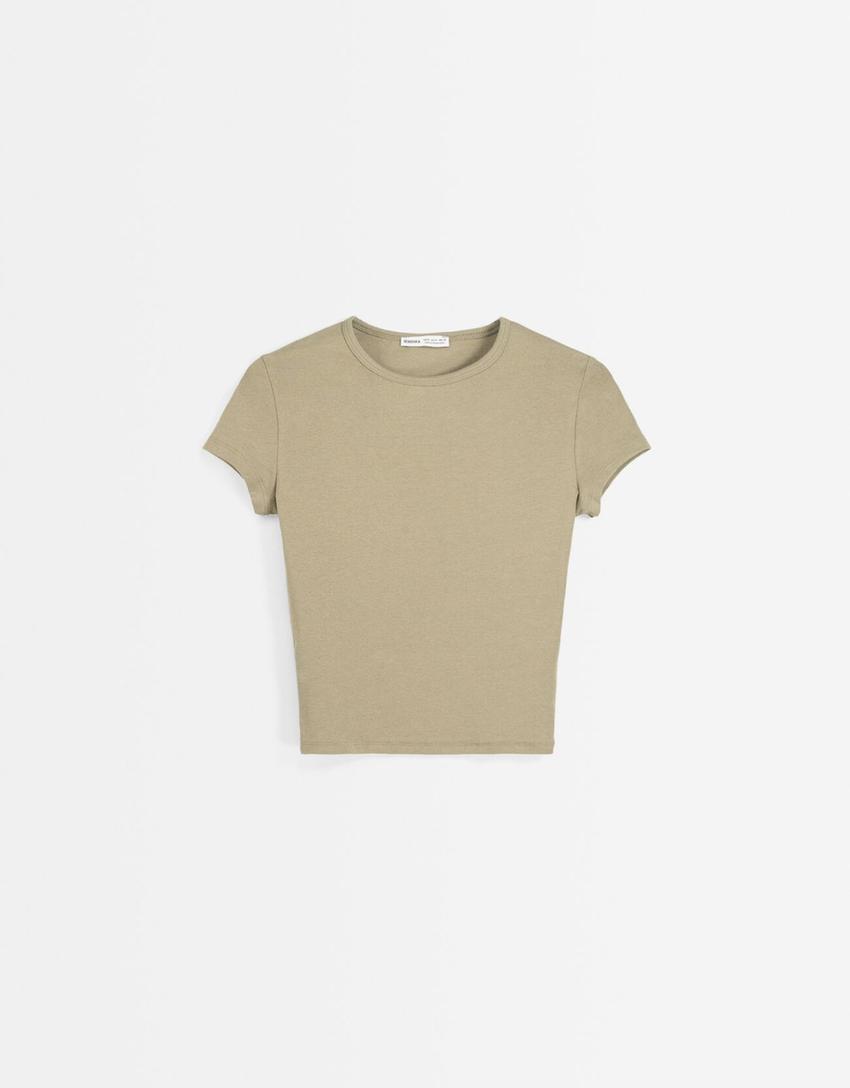 Short sleeve T-shirt with a round neck-Khaki-0