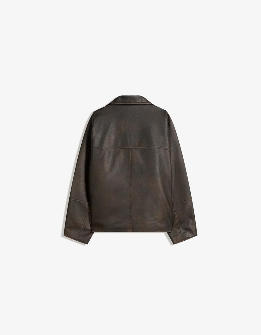Veste en similicuir à revers-Marron