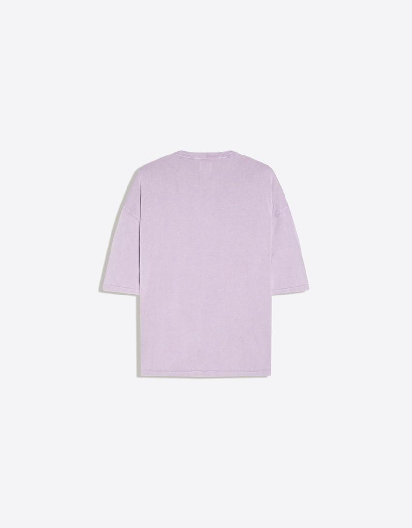 Short sleeve embroidered washed-effect T-shirt-Violet