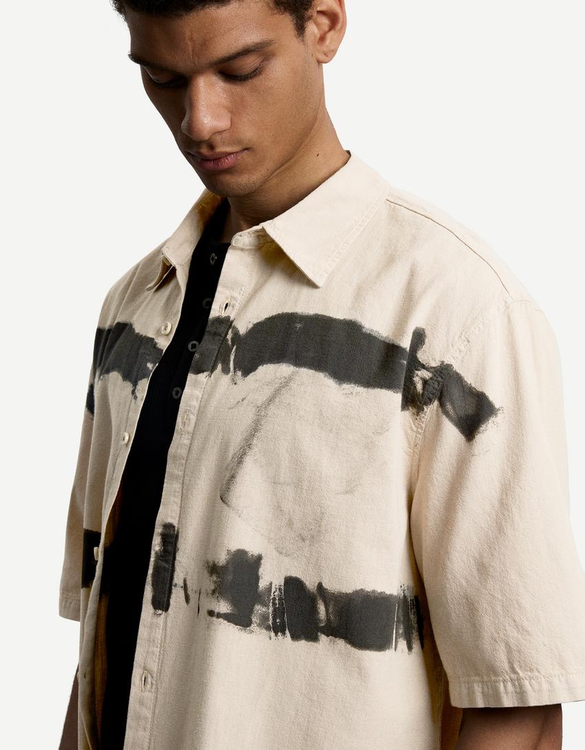 Camisa manga corta boxy tie dye-Beige-3