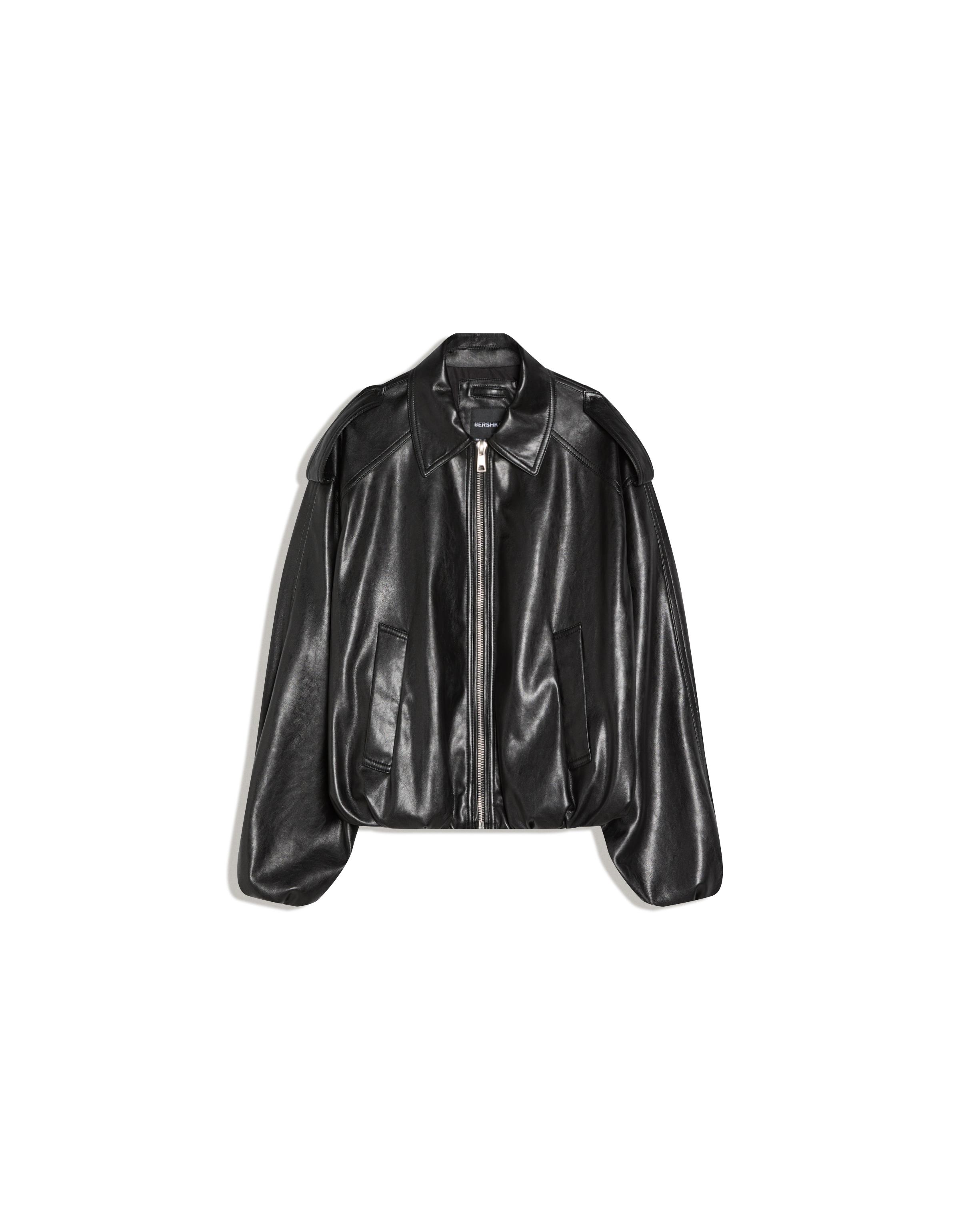 Leather effect puffer jacket — Black