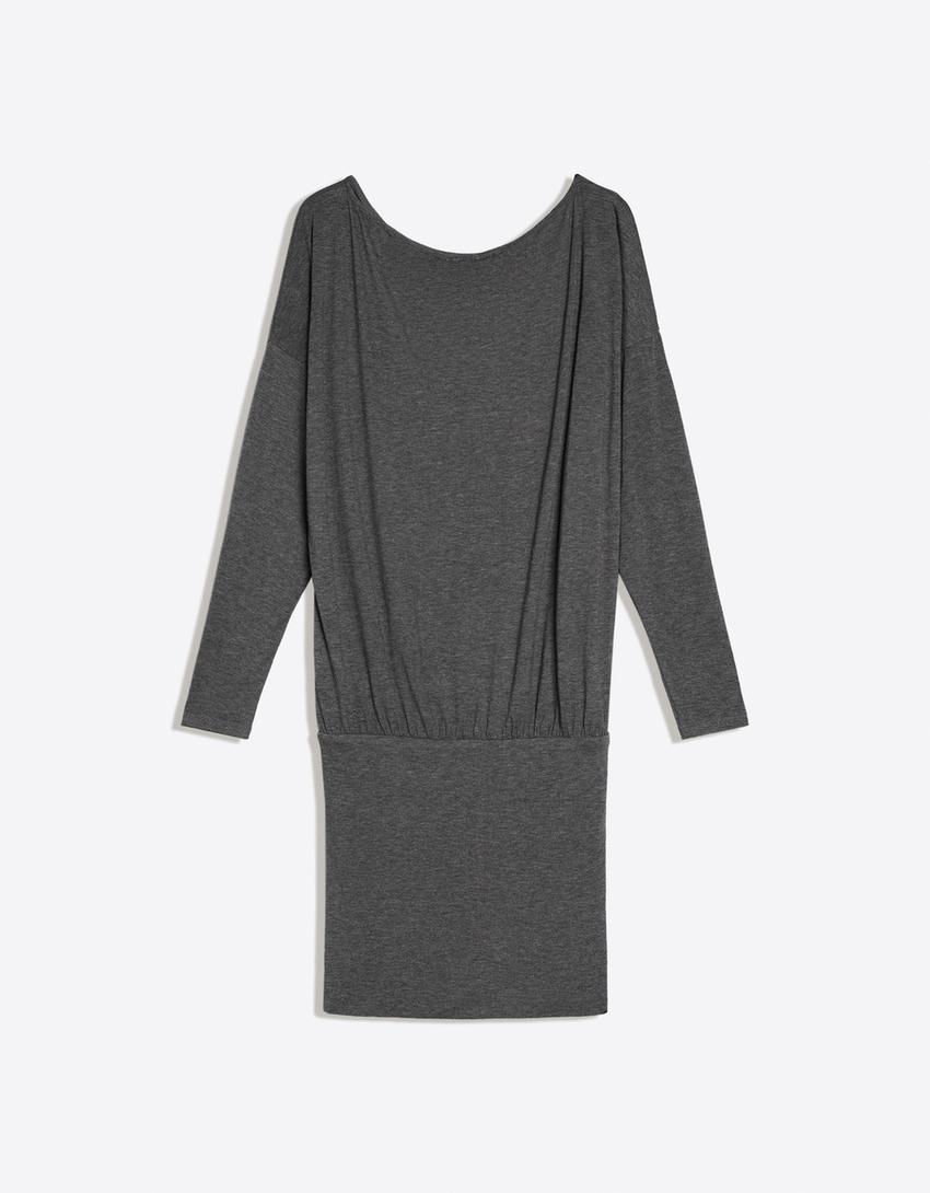 Rochie mini mânecă lungă fustă ajustată-Gri