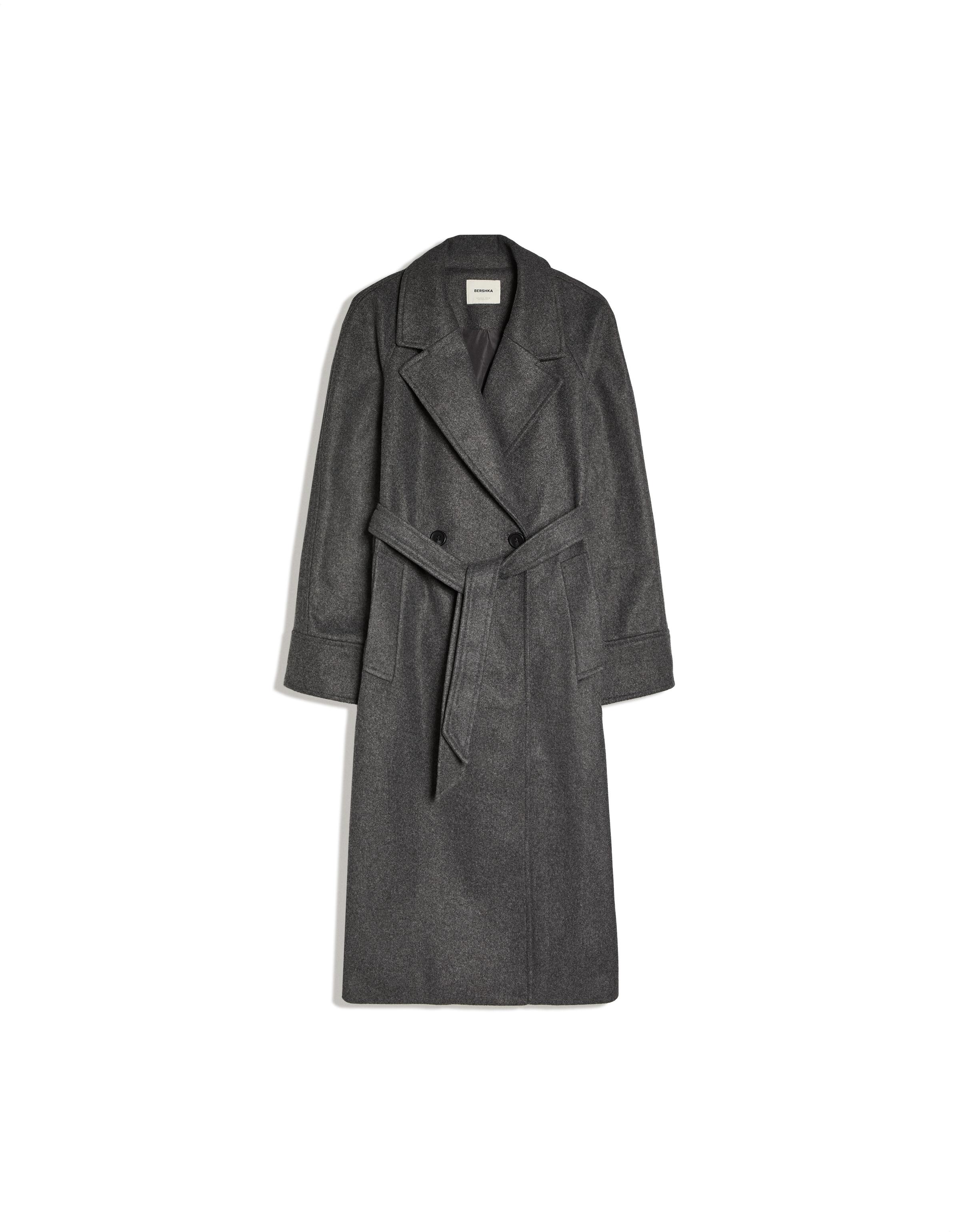 Long soft belted coat — Dark grey
