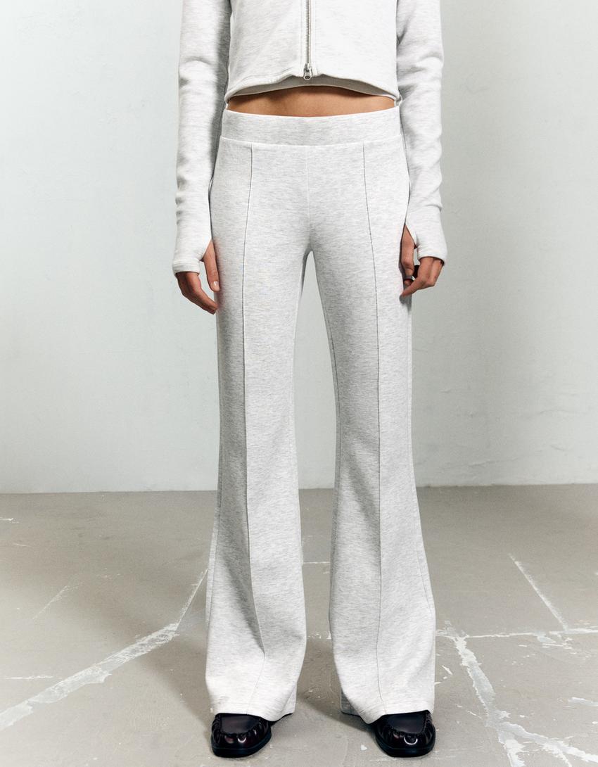 Soft modal blend flared trousers-Grey