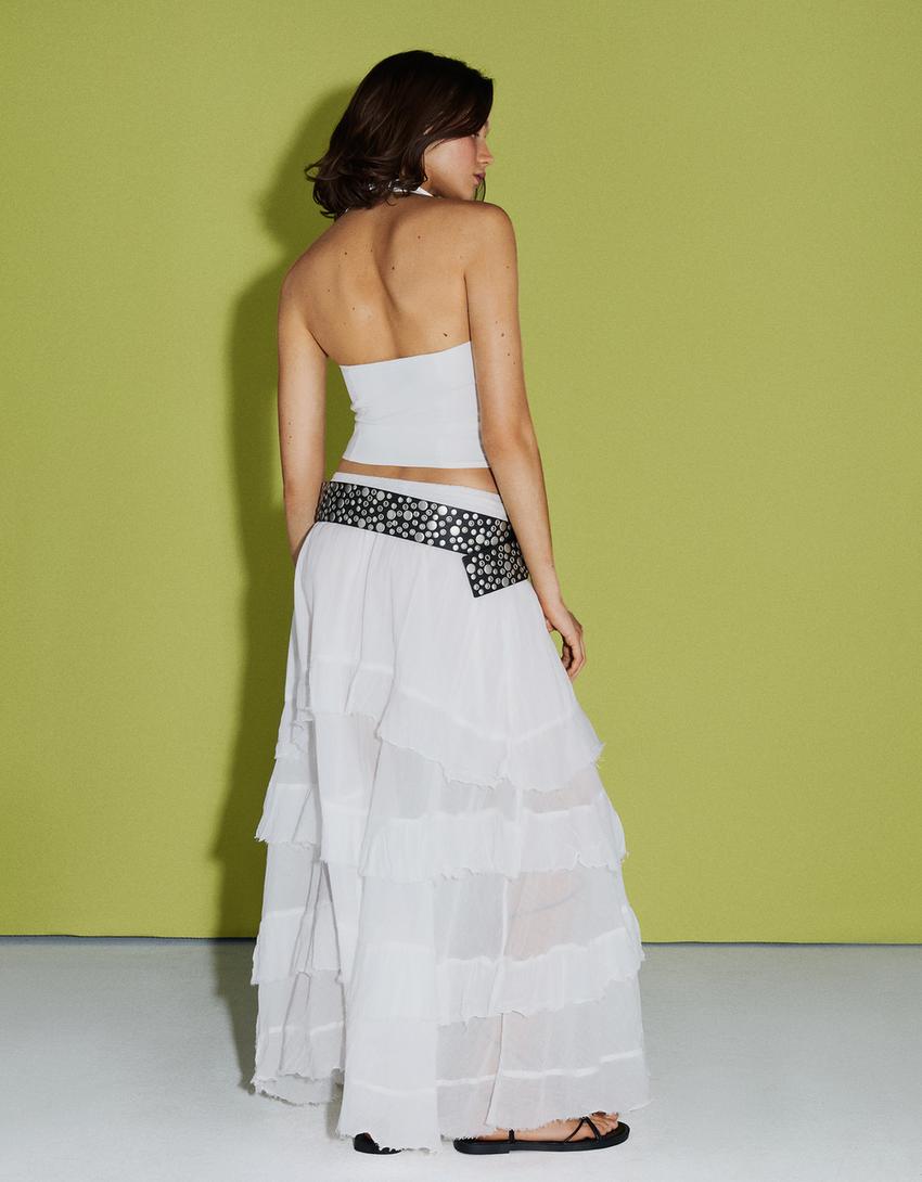 Ruffled maxi skirt-Cream-2
