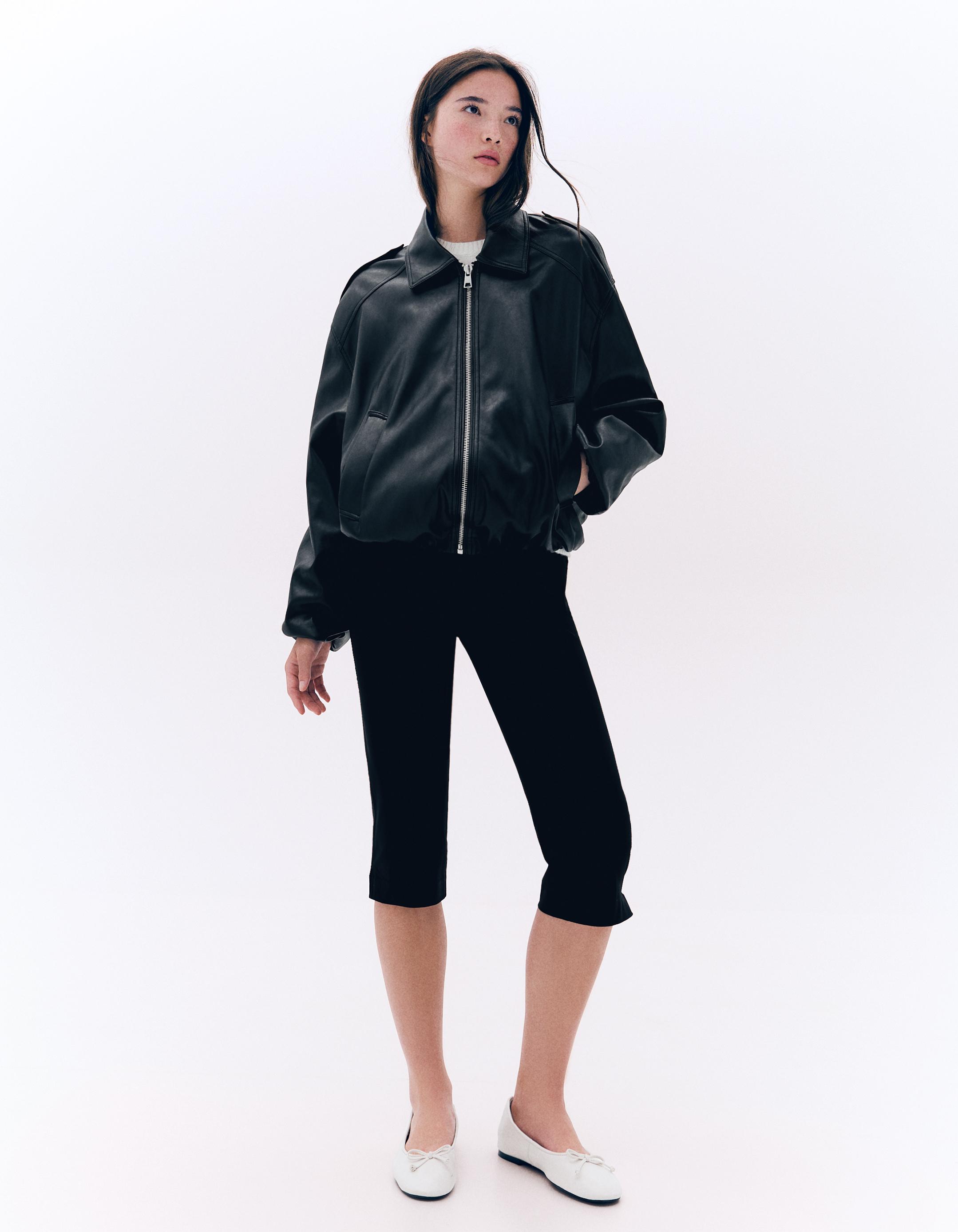 Leather effect puffer jacket — Black