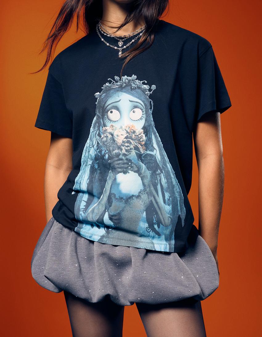 Camiseta Corpse Bride manga corta print-Negro