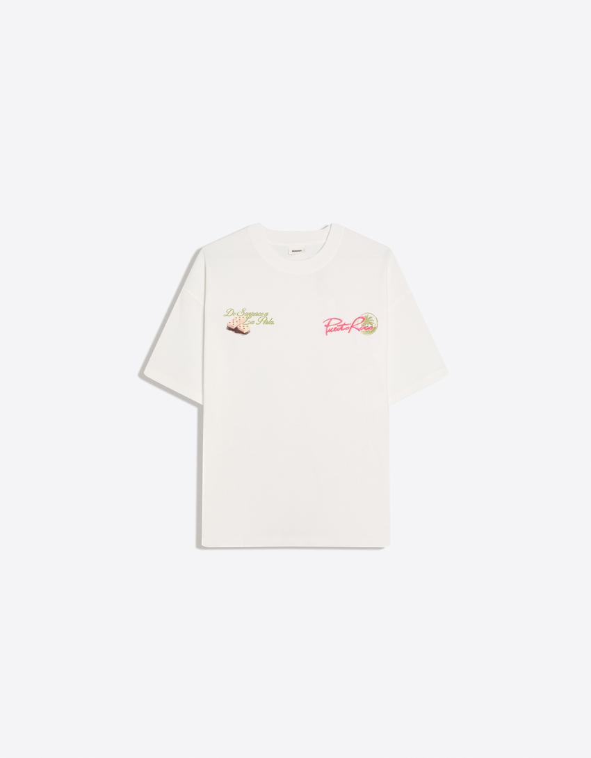 Camiseta oversize print-Blanco roto