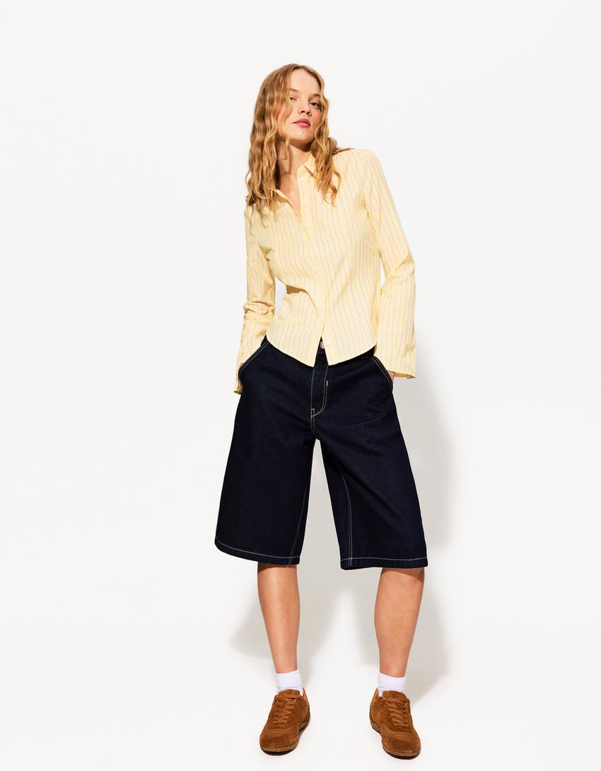 Chemise cintrée manches évasées-Jaune