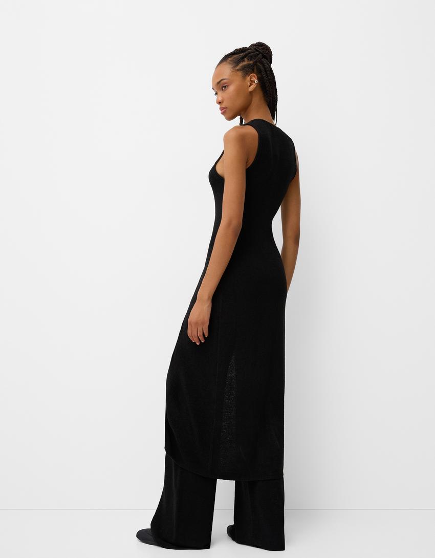 Ensemble gilet sans manches et pantalon flare-Noir-2