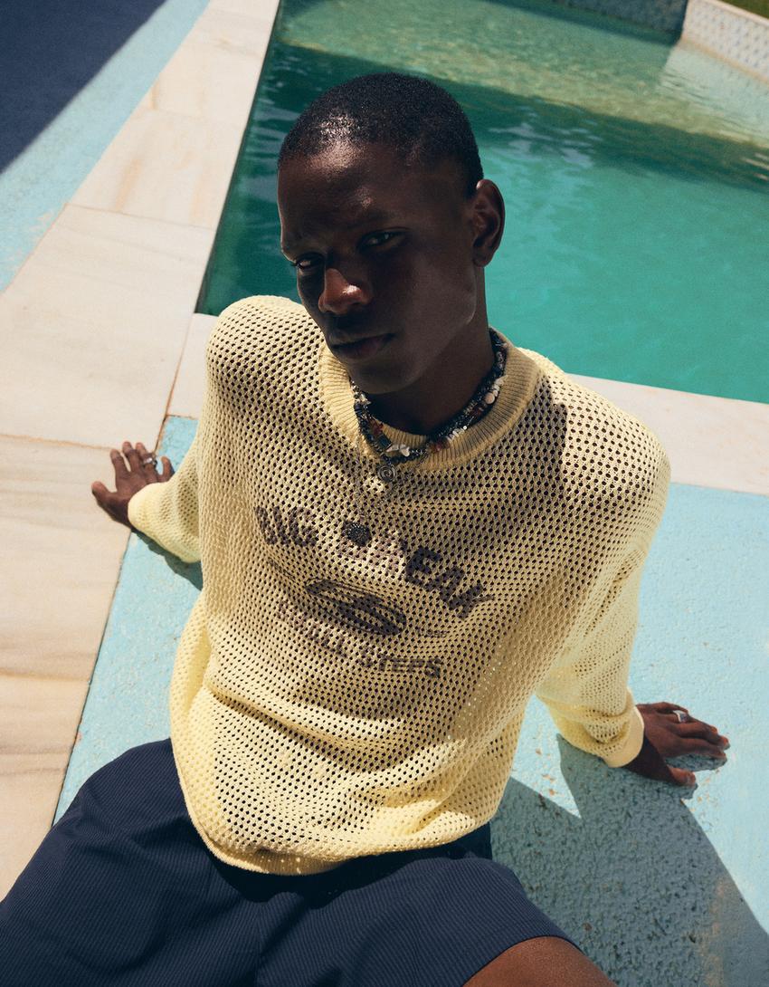Printed mesh sweater-Yellow