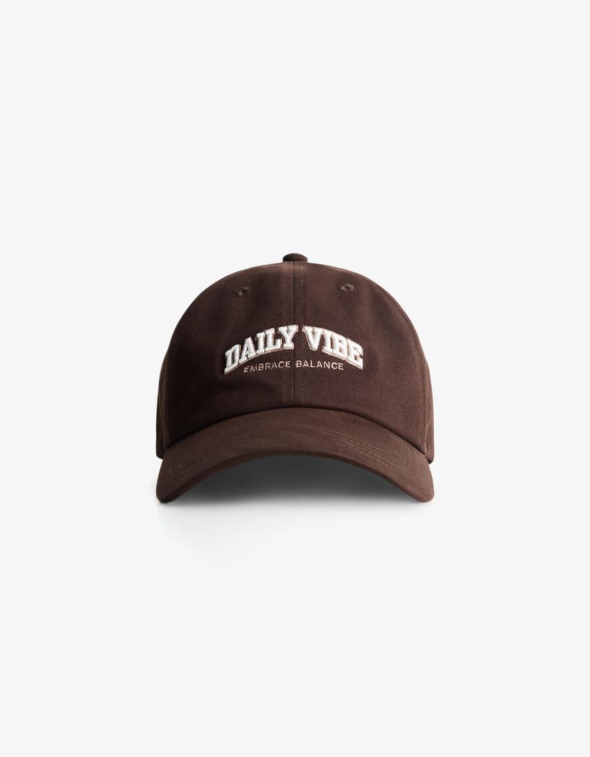 Embroidered cap-Brown