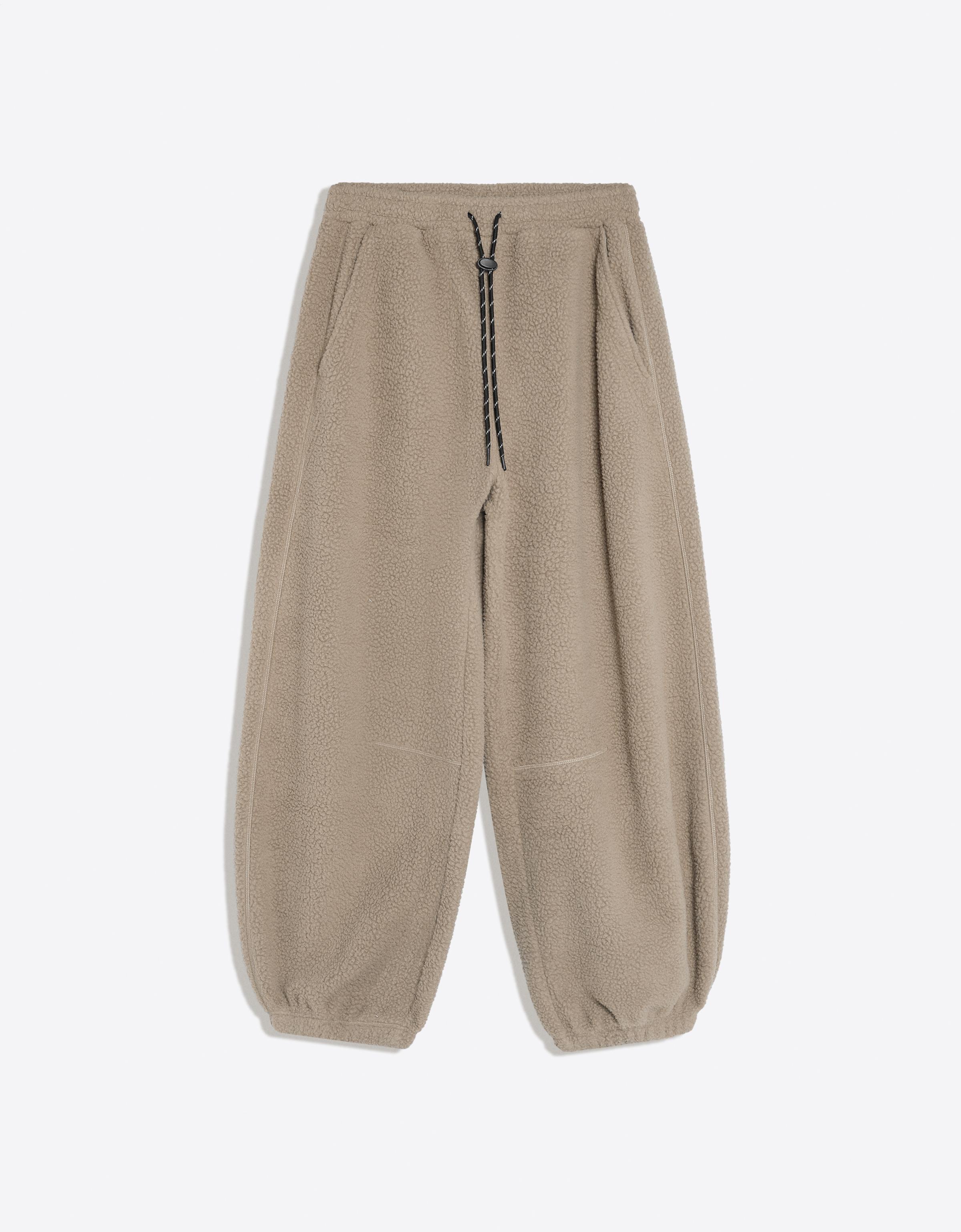 Bershka Spodnie Jogger Z Kożuszkiem Kobieta Beżowy