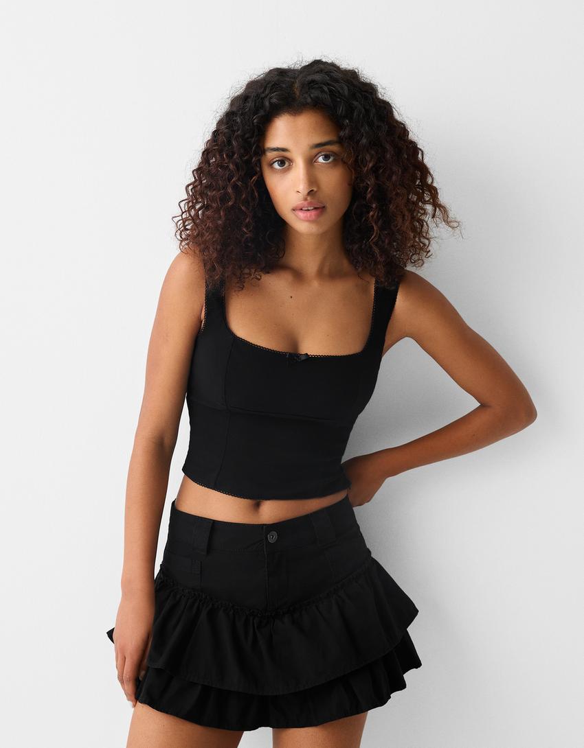 Frilled mini skirt-Black