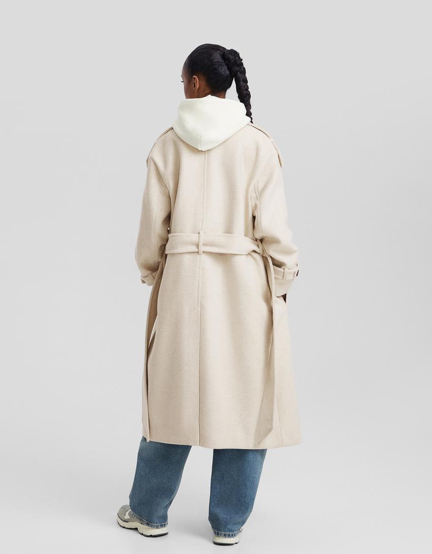 Wool blend trench coat-Beige