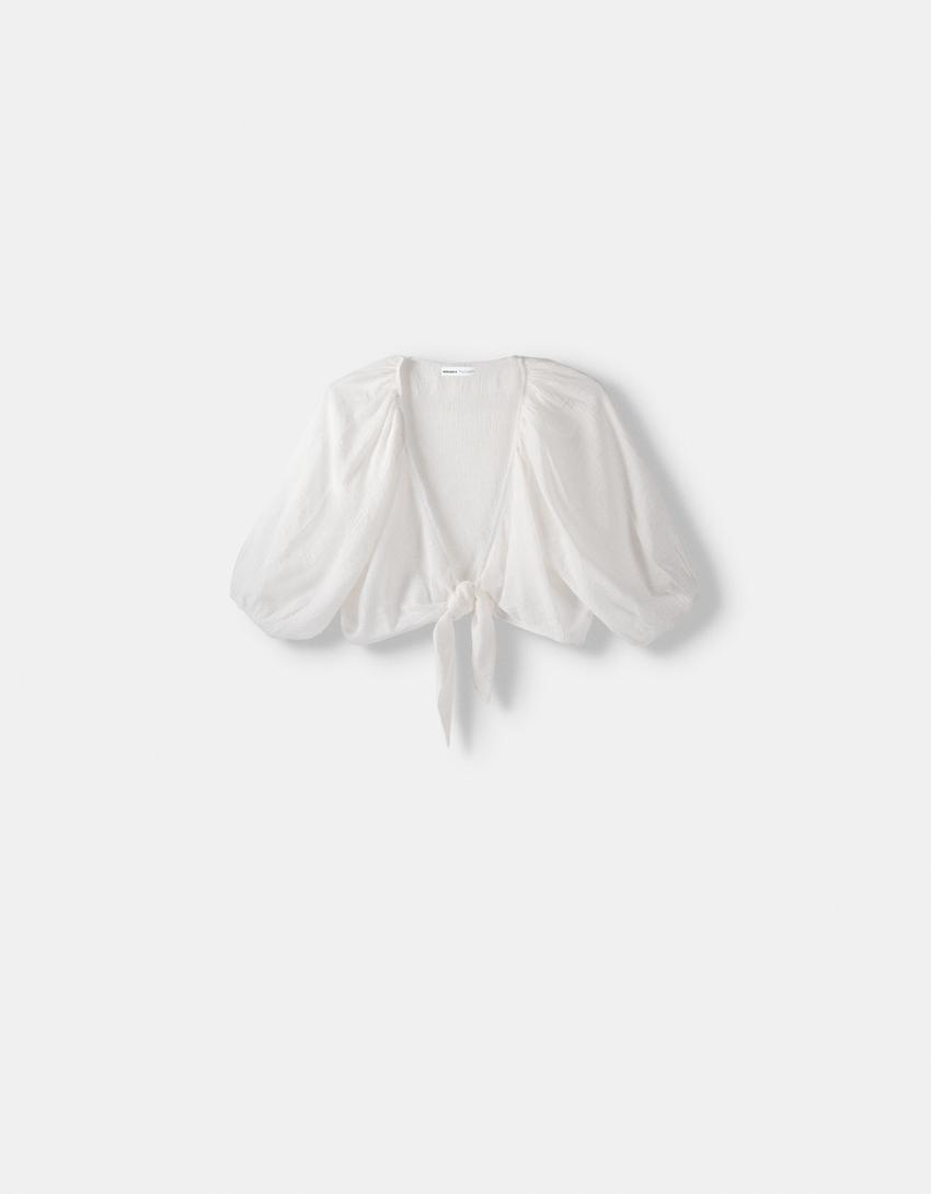 Textured shirt with knot-White-4
