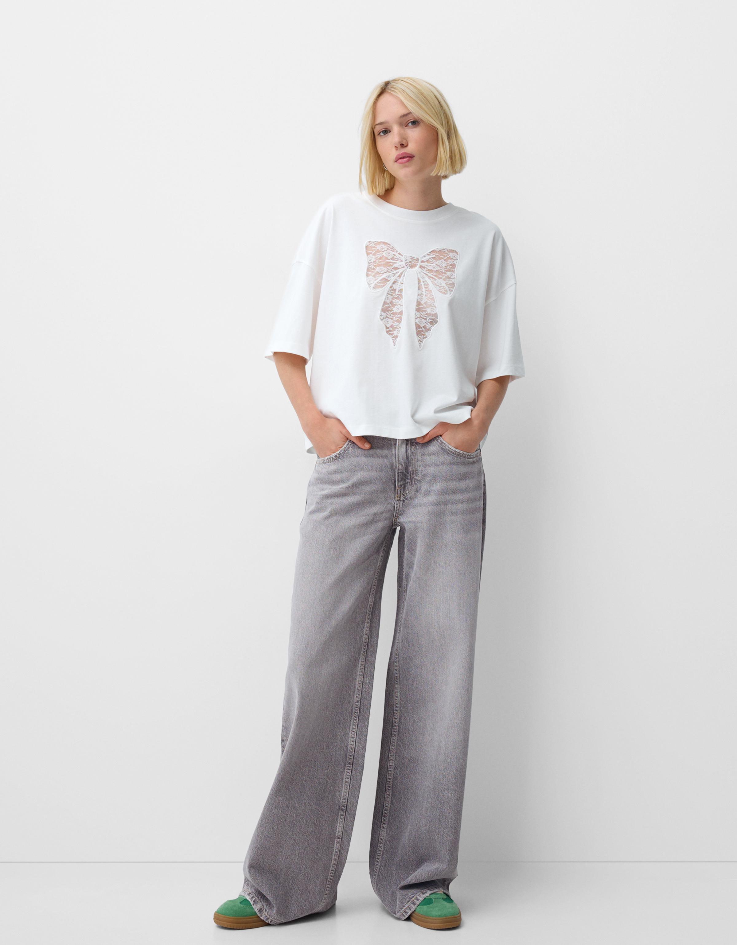 Bershka Jeans wide leg Mujer 30 Gris