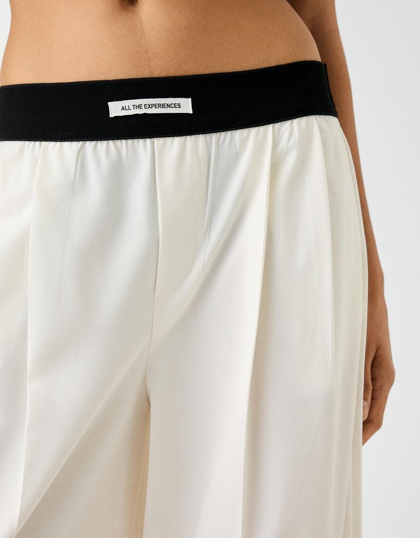 بنطال رسمي واسع الساقين بخصر مرن-كريمي-6