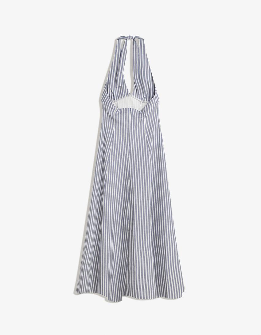 Robe midi encolure américaine bengalina-Bleu-4