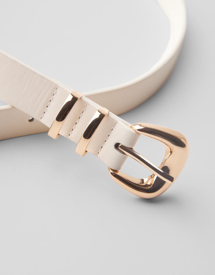 Belt with puffy buckle-Cream-2