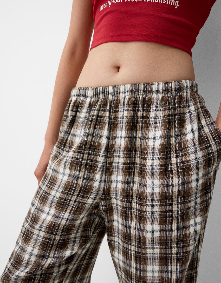 Straight fit check trousers-Brown-4