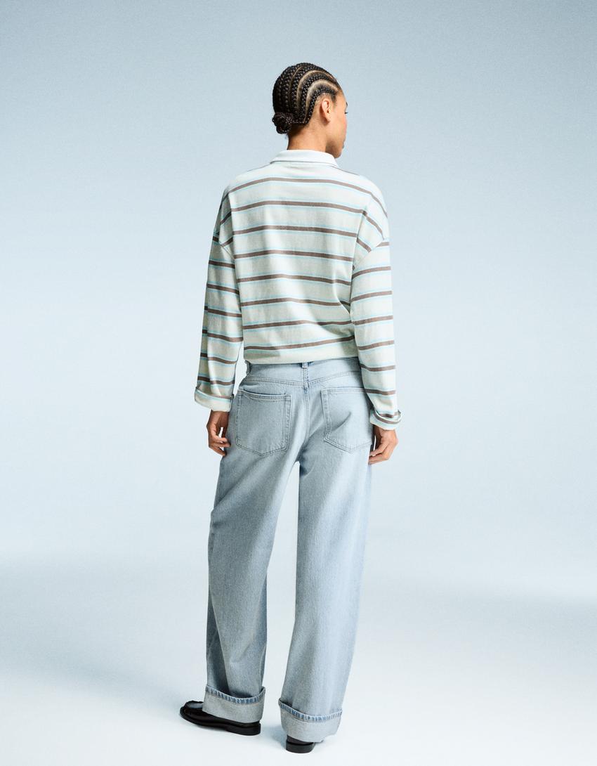 Jeans baggy fit à revers-Bleu clair