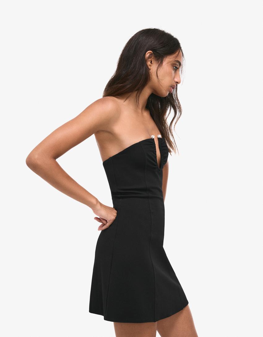 Mini-robe brillante à encolure-Noir
