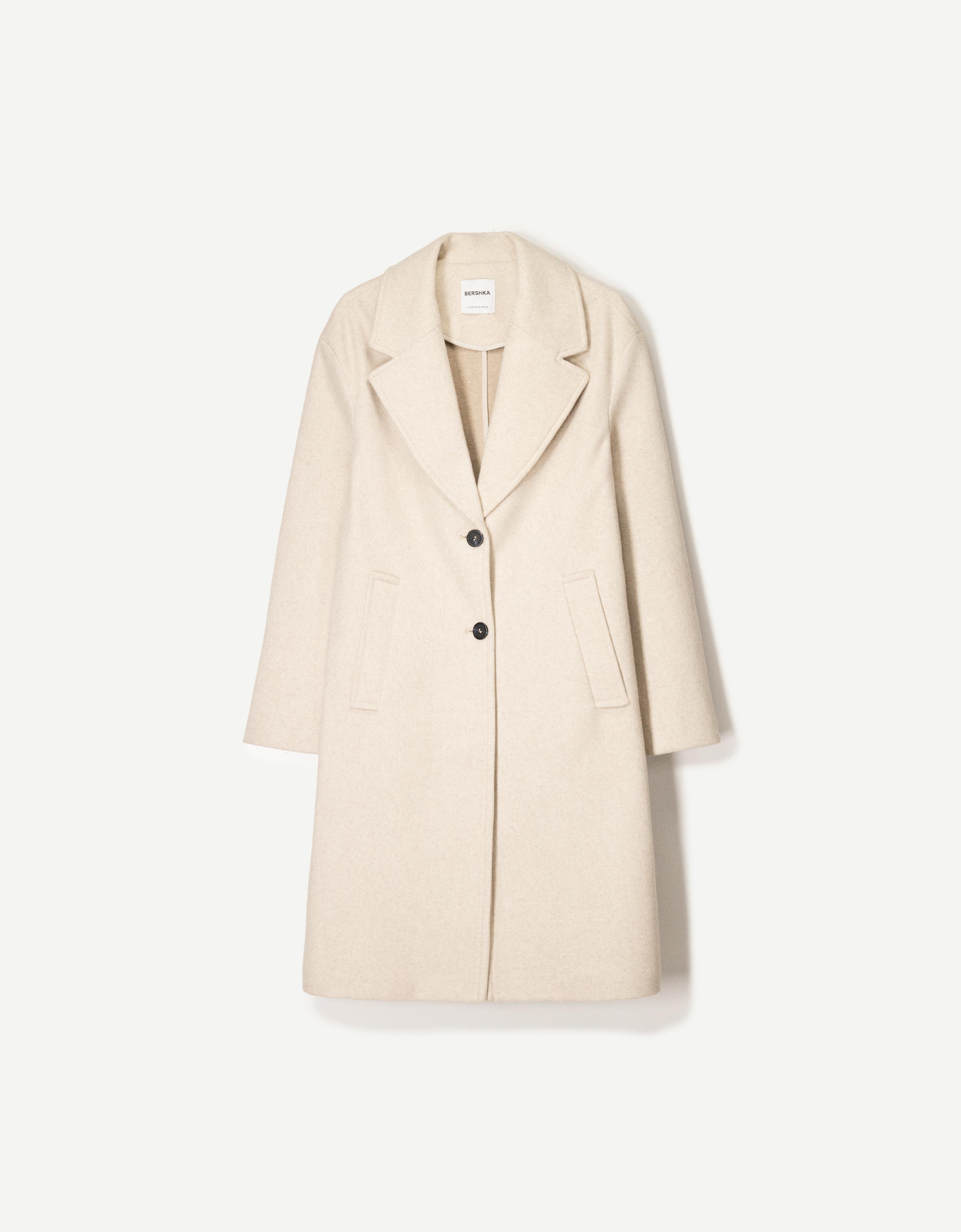 Bershka Langer Soft-Touch-Mantel Damen L Rohweiß