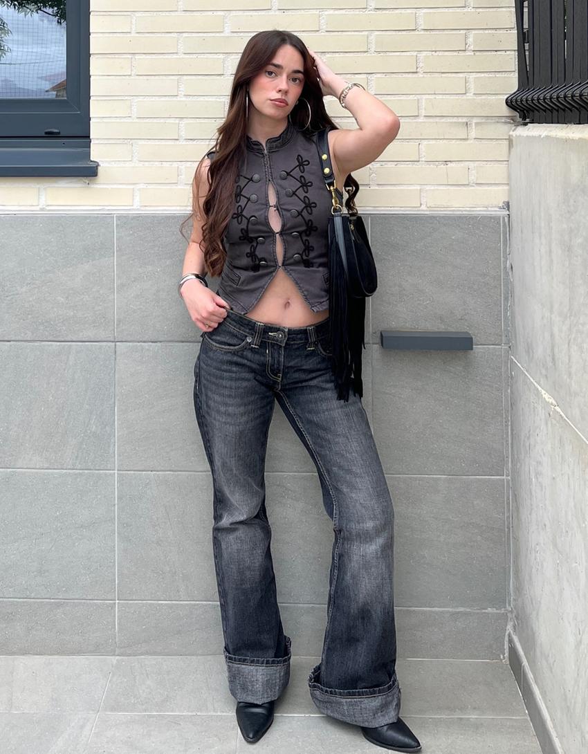 Baggy flared jeans-Silver