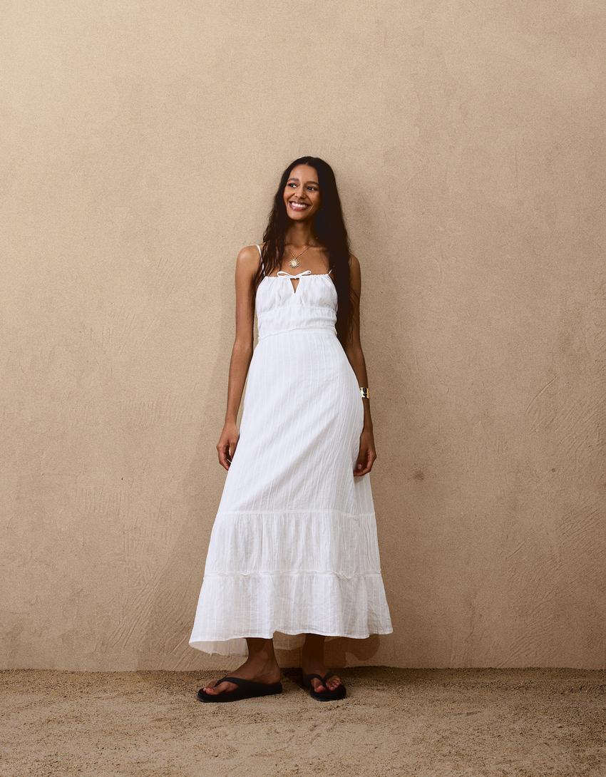 Flounce midi dress-White