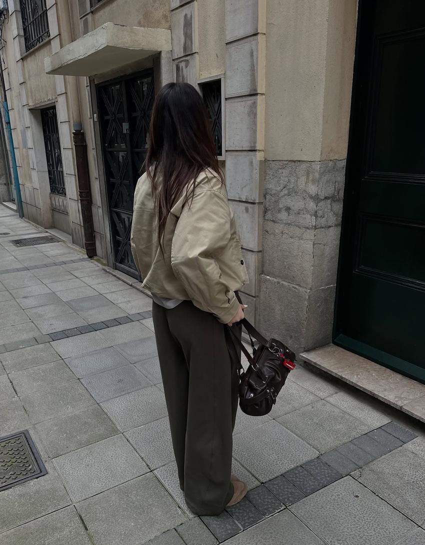 Plush barrel trousers-Khaki-2
