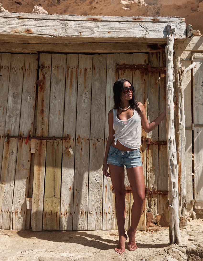 Mini denim shorts Shorts and jorts Women Bershka1