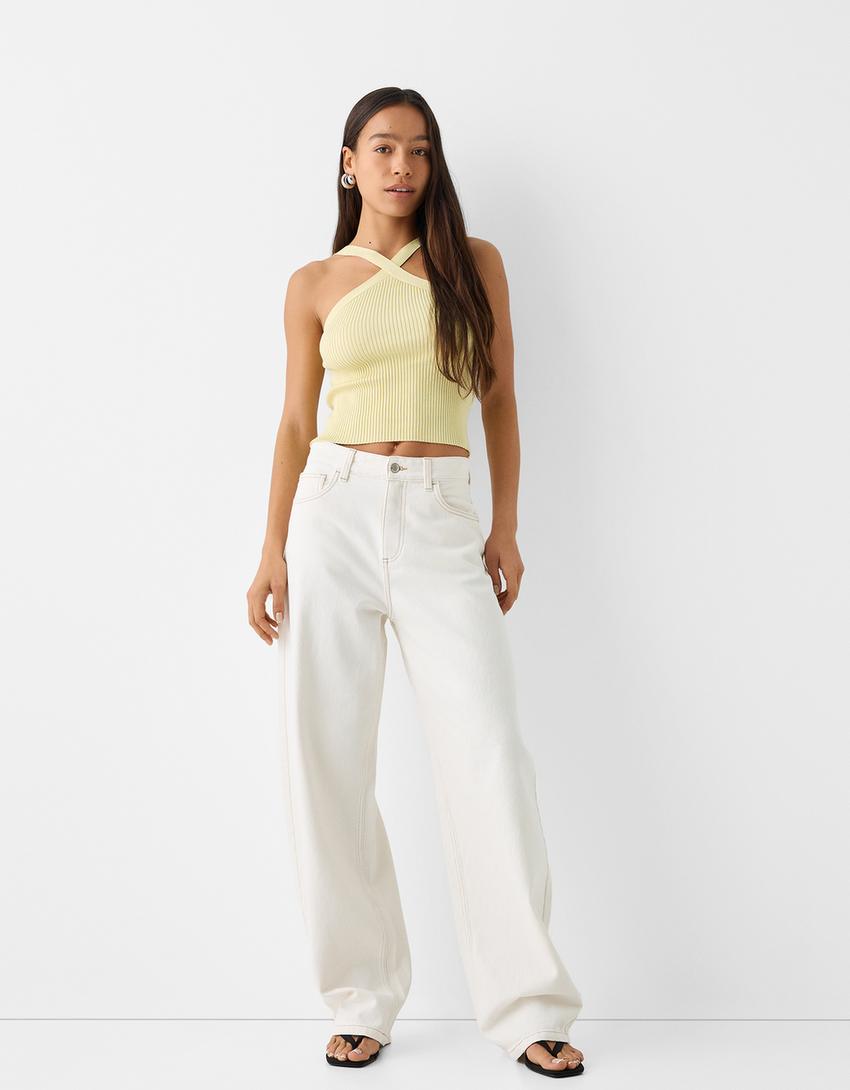 Viscose halterneck top-Green-3