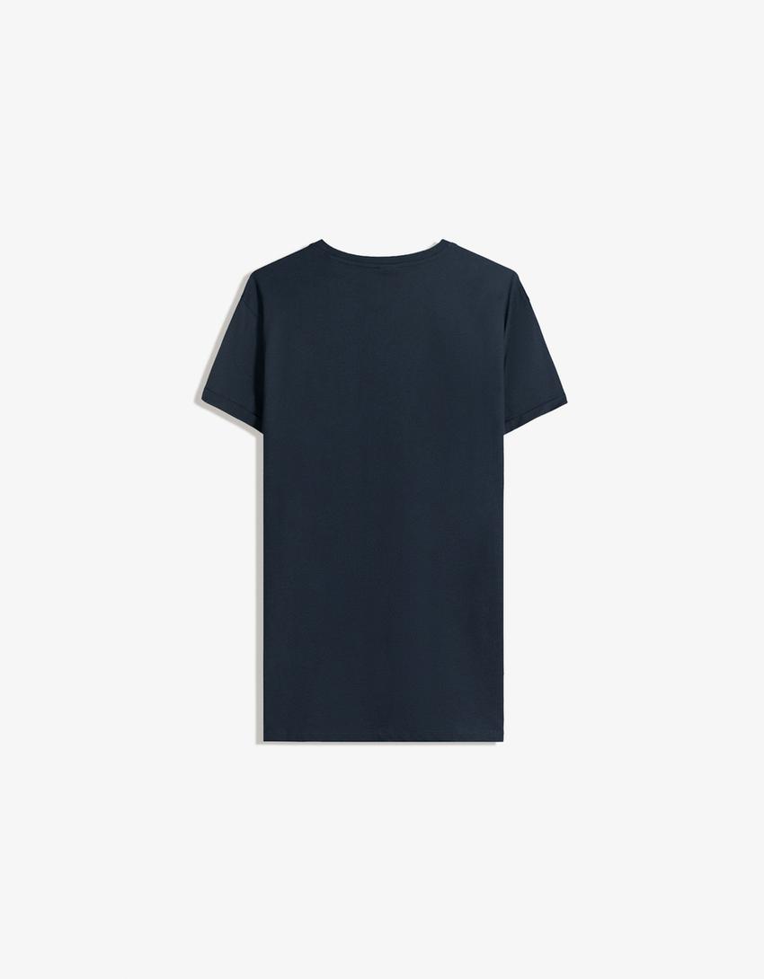 Camiseta manga corta roll up bordado-Marino