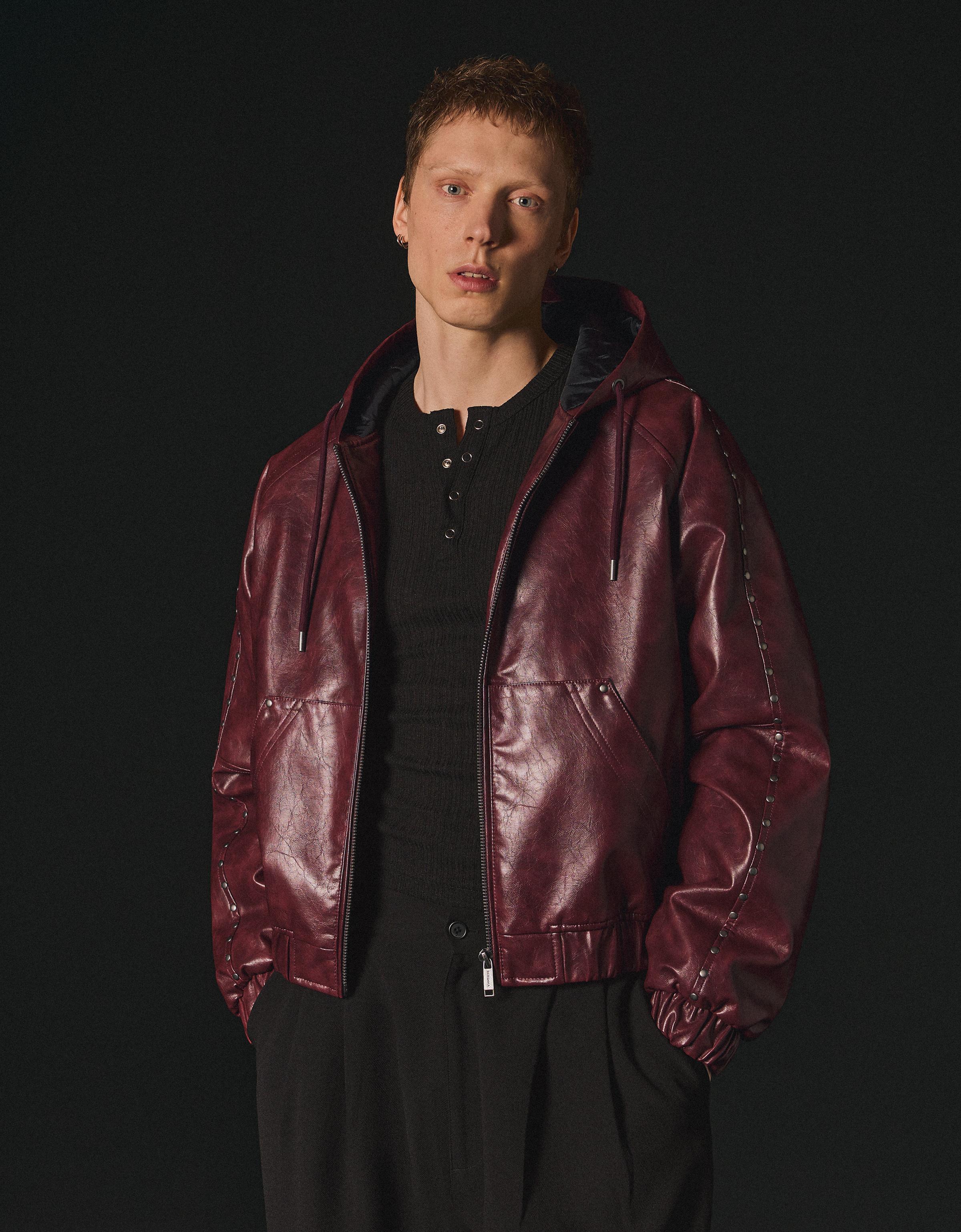 Studded faux leather jacket — Maroon