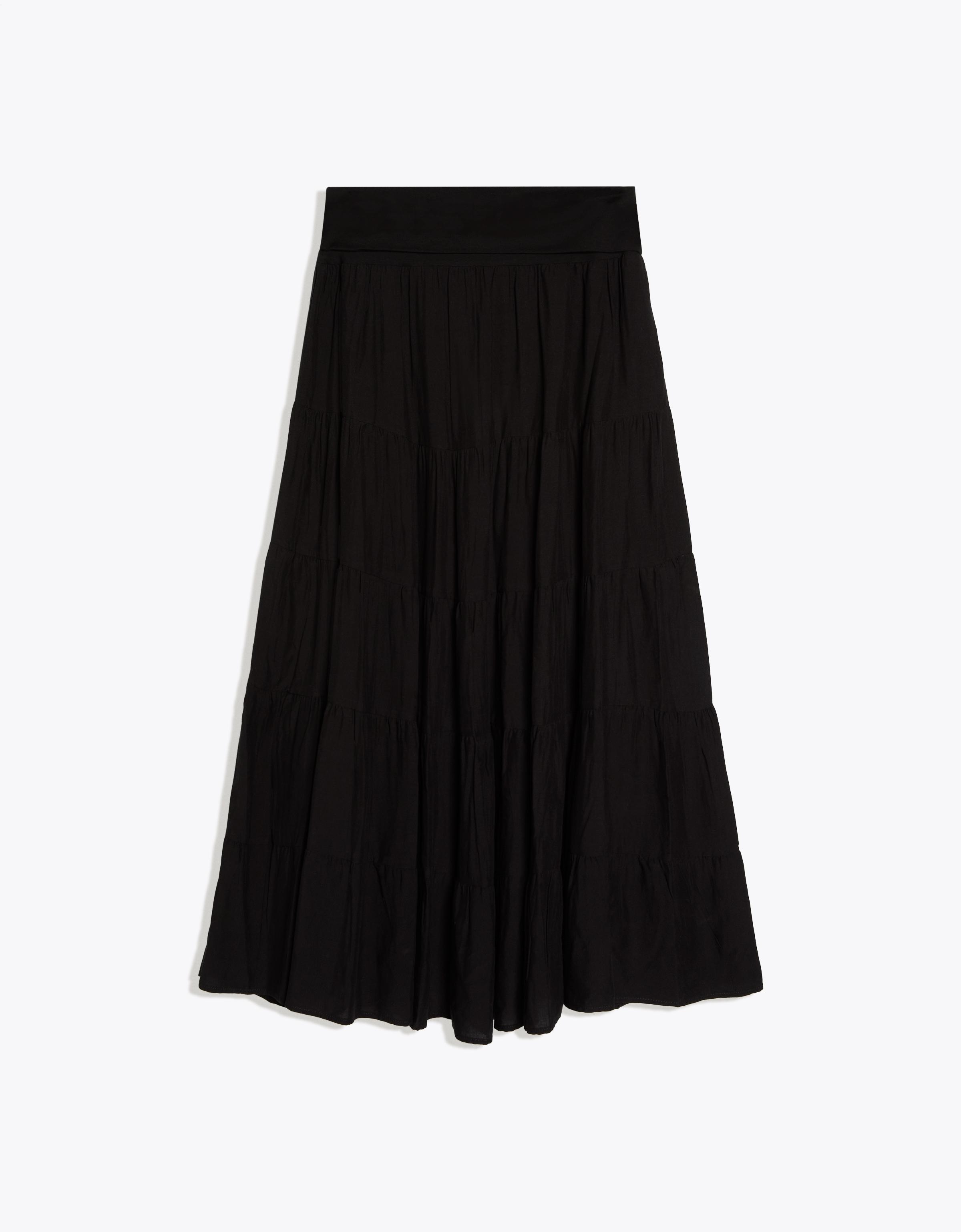Bershka Falda Midi Cintura Vuelta Mujer Negro