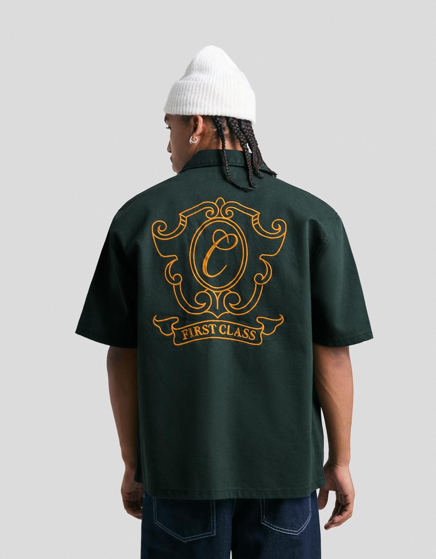 Camisa manga corta boxy bordado-Verde