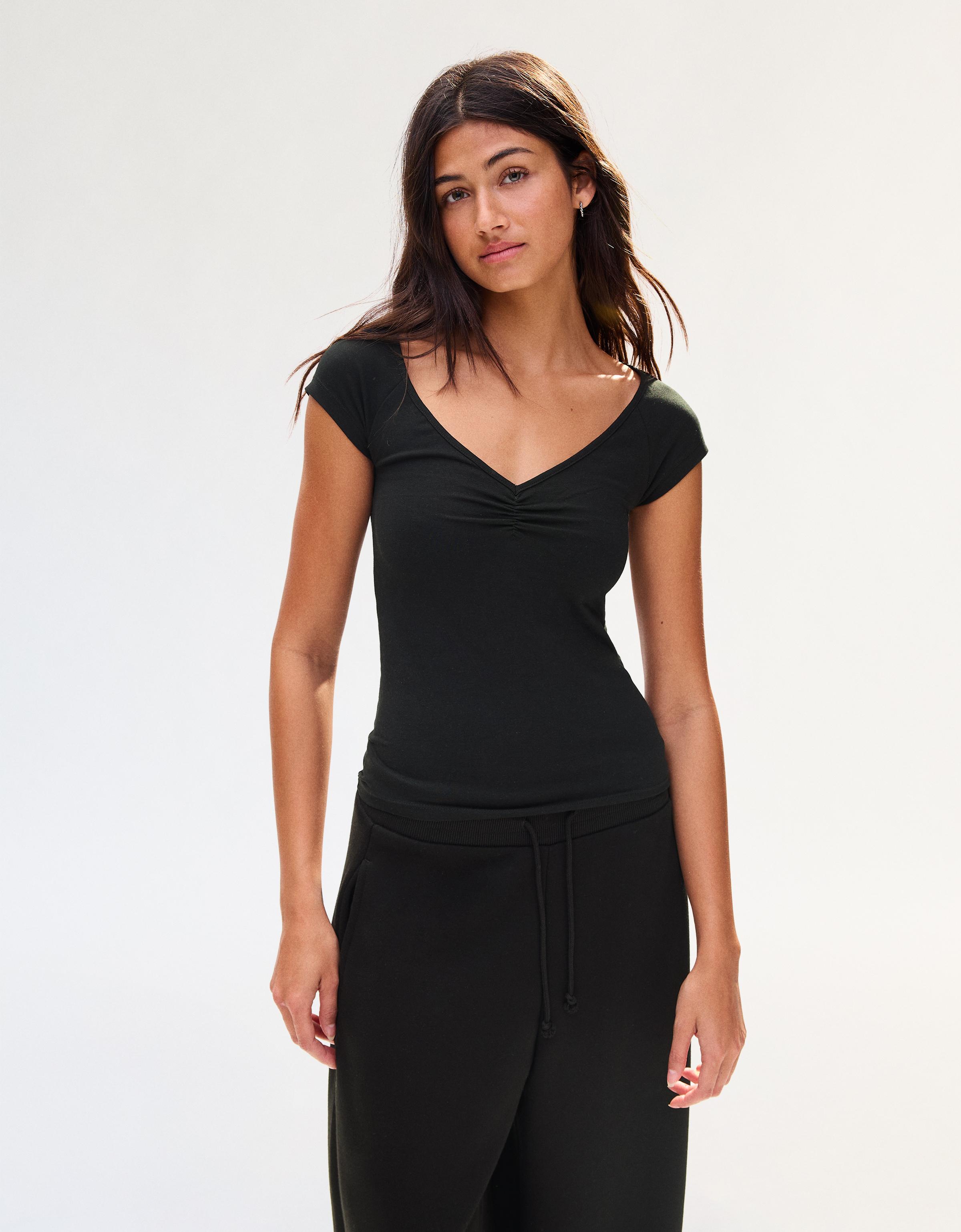 Short sleeve ruched T-shirt — Black
