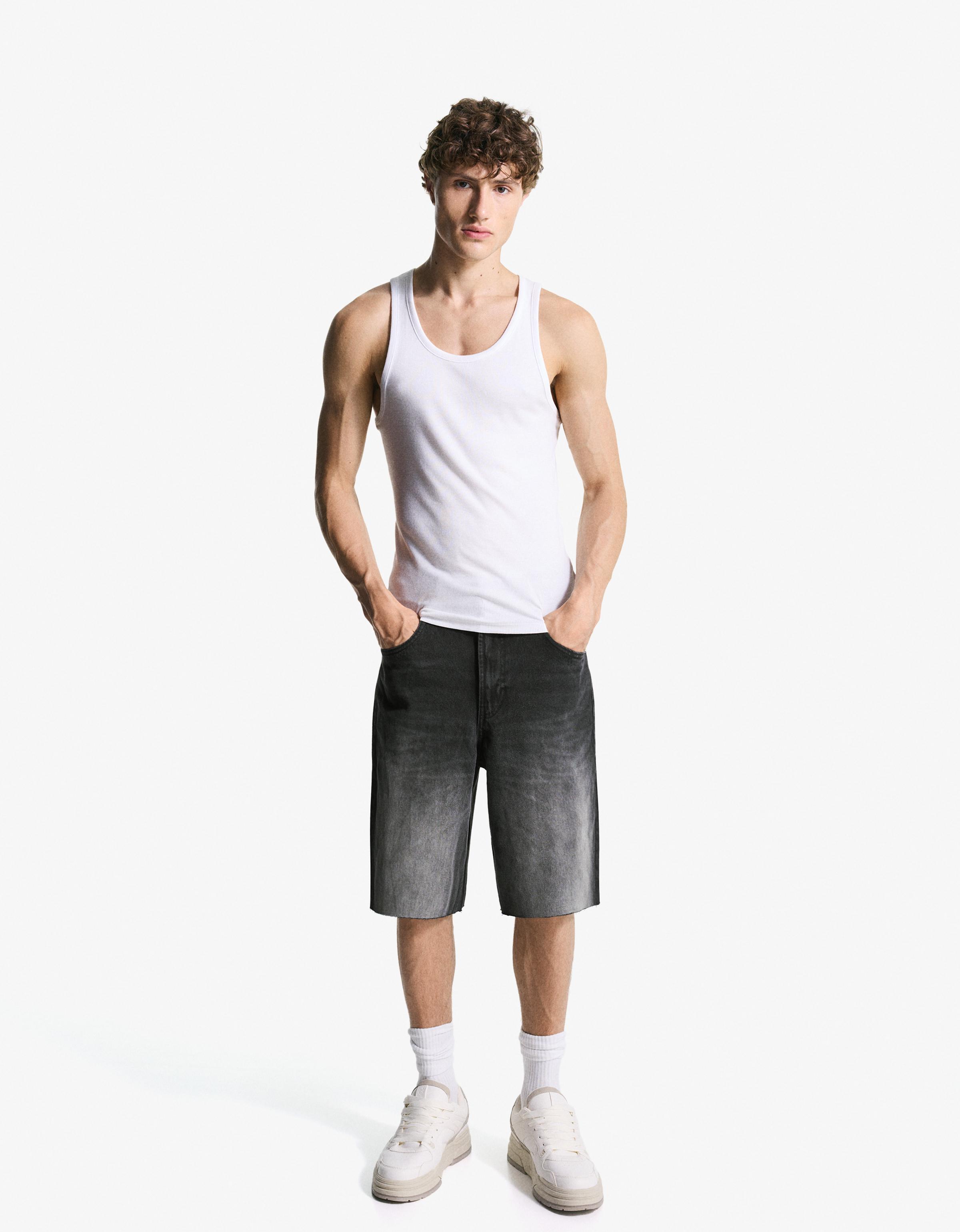 Bershka Super Baggy Bermuda Herren 44 Schwarz