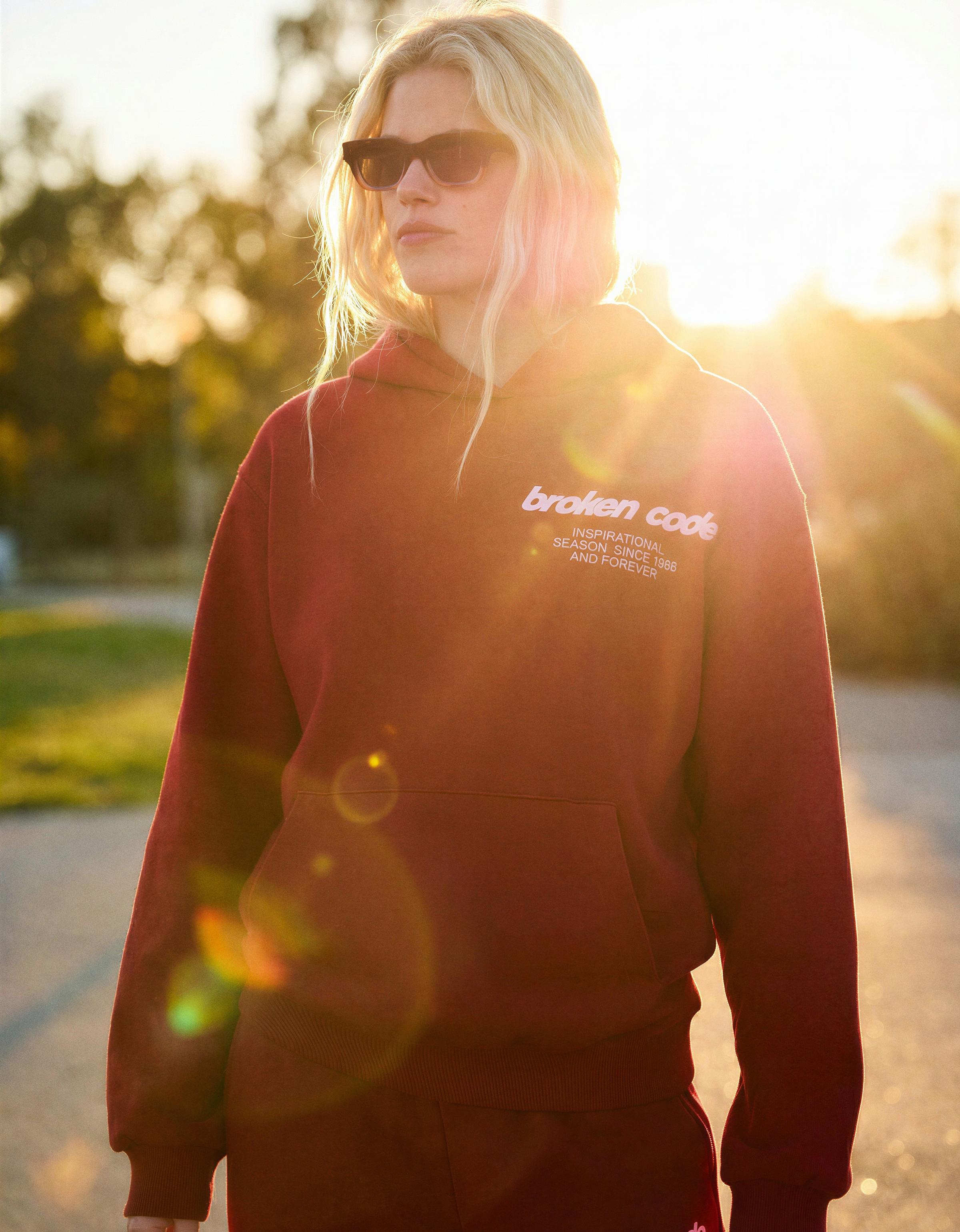 Sudadera Capucha Print Mujer S Rojo
