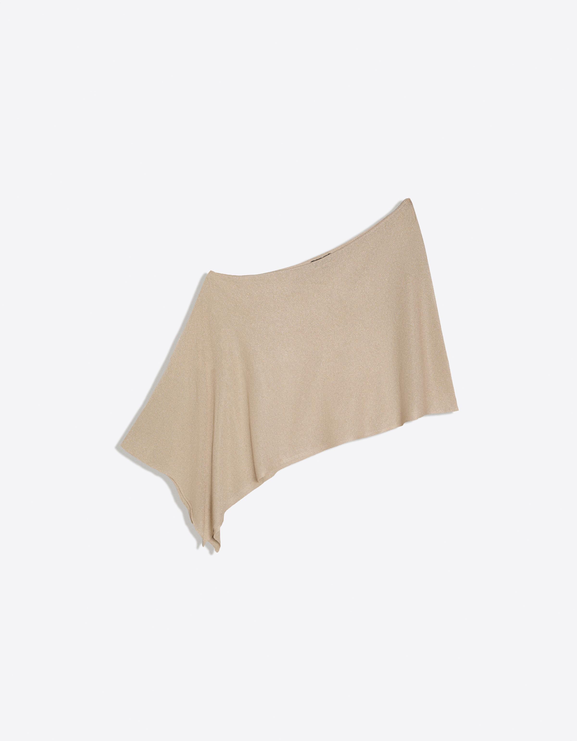Asymmetric metallic thread cape — Sand