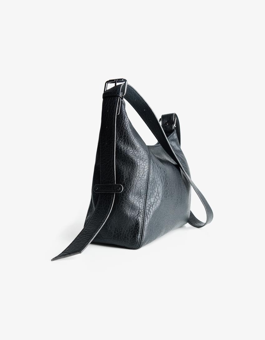 Leather effect crossbody bag-Grey