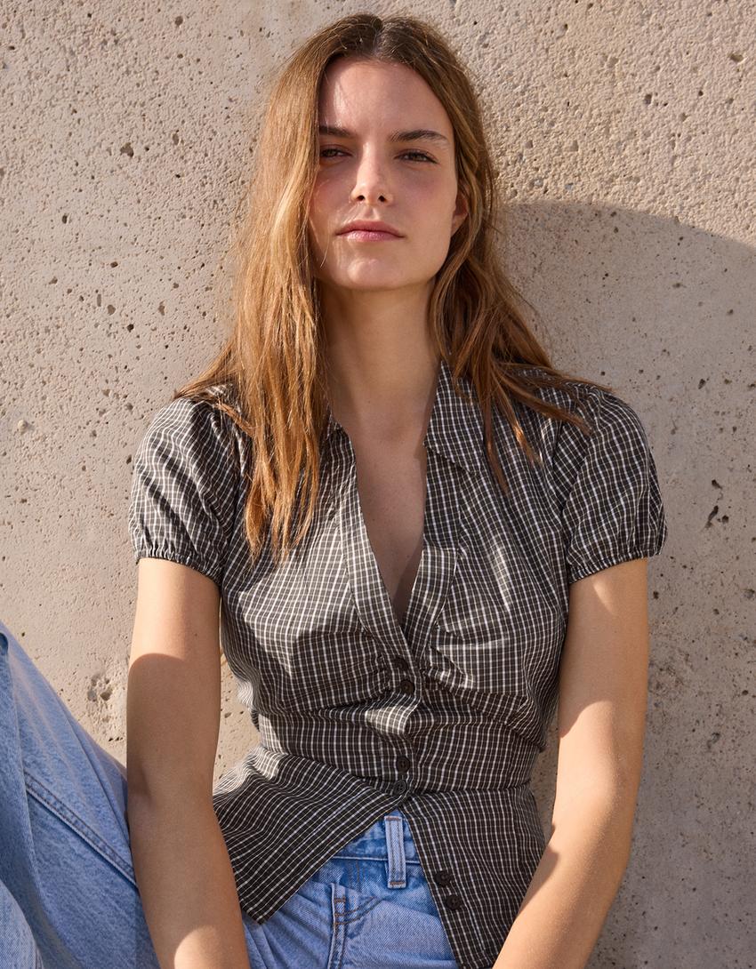 Camisa manga corta popelín lazada-Kaki