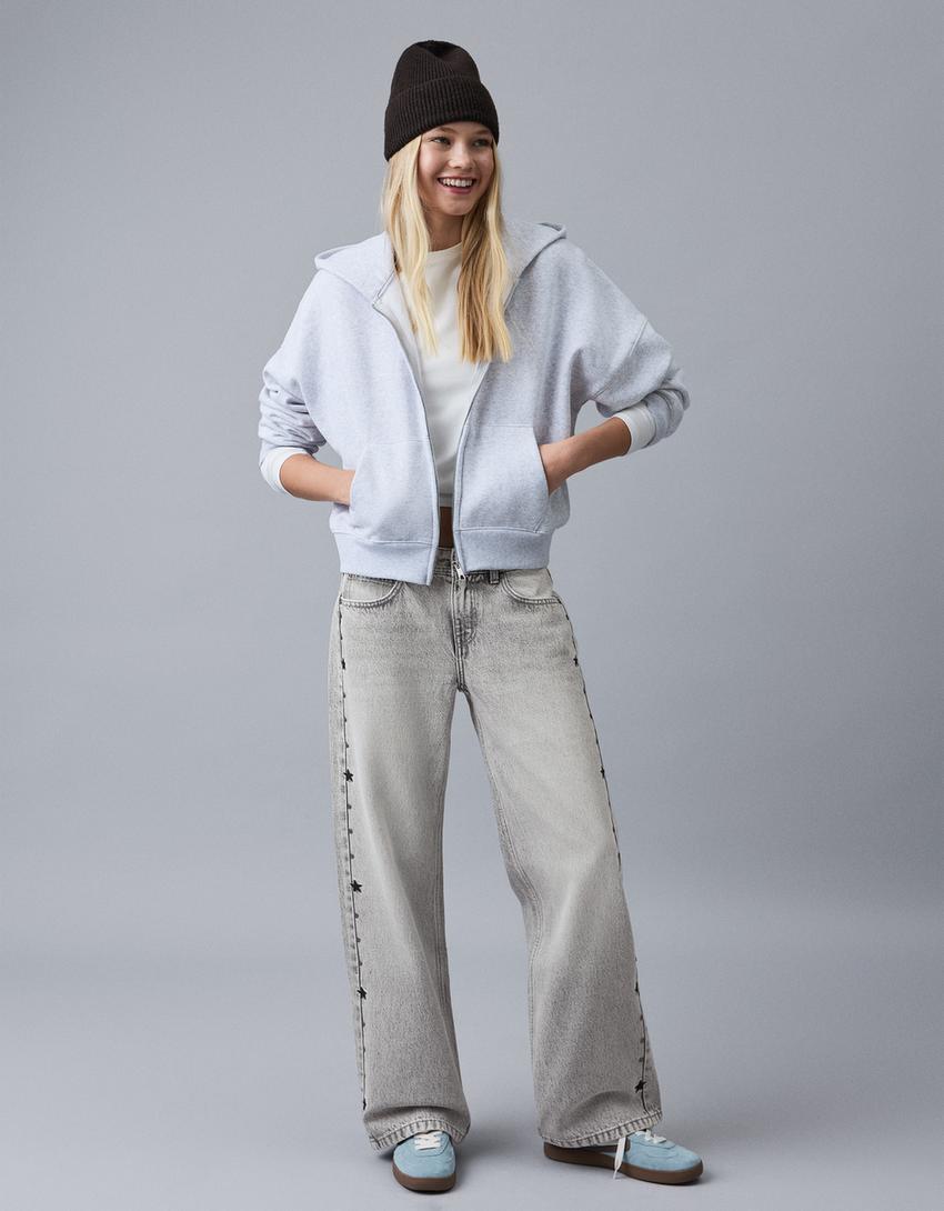 Jeans baggy tachas estrellas-Gris