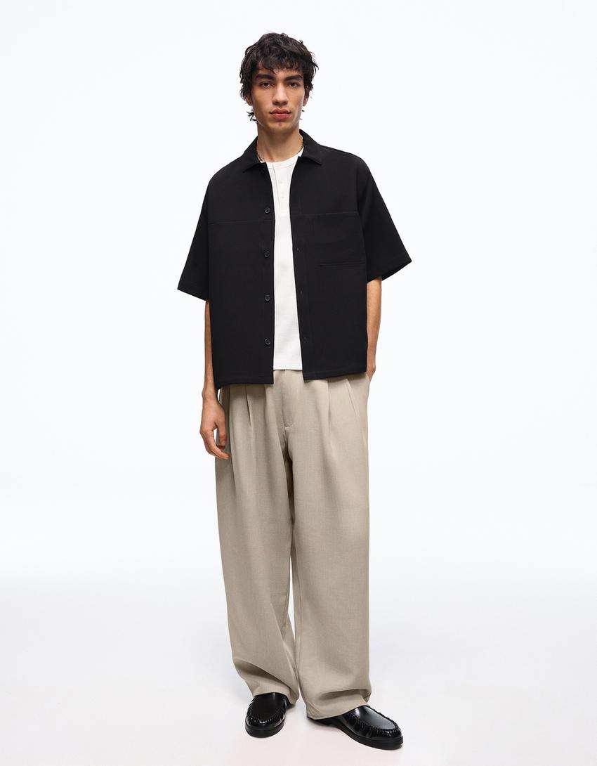 Camisa manga corta boxy tailoring-Negro