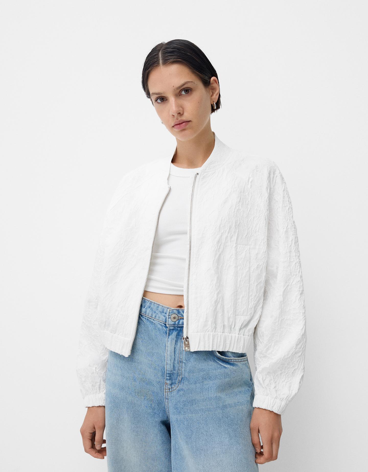 Bershka Cazadora Ligera Textura Mujer M Blanco